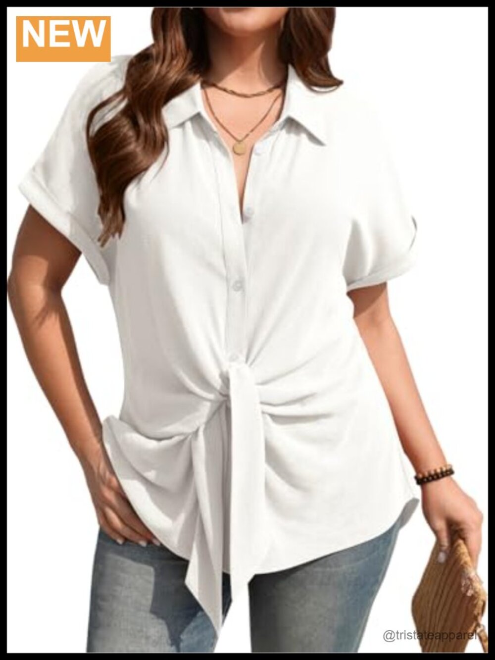Linen Blend Button Down Tie Front Blouse Short Sleeve